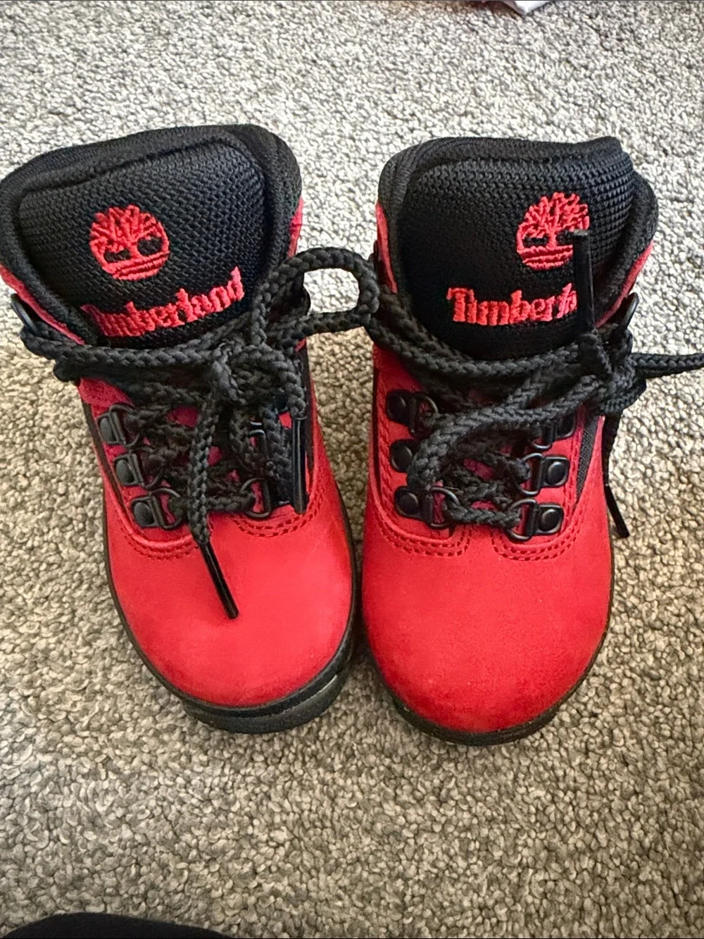 Timberland Kids Red and Black Lace-Up Hiking Boots
